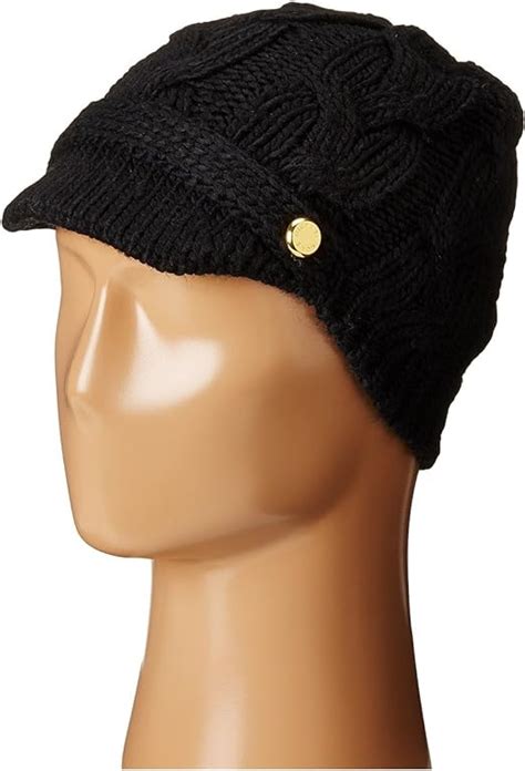 michael michael kors cable knit peak hat with knit brim black